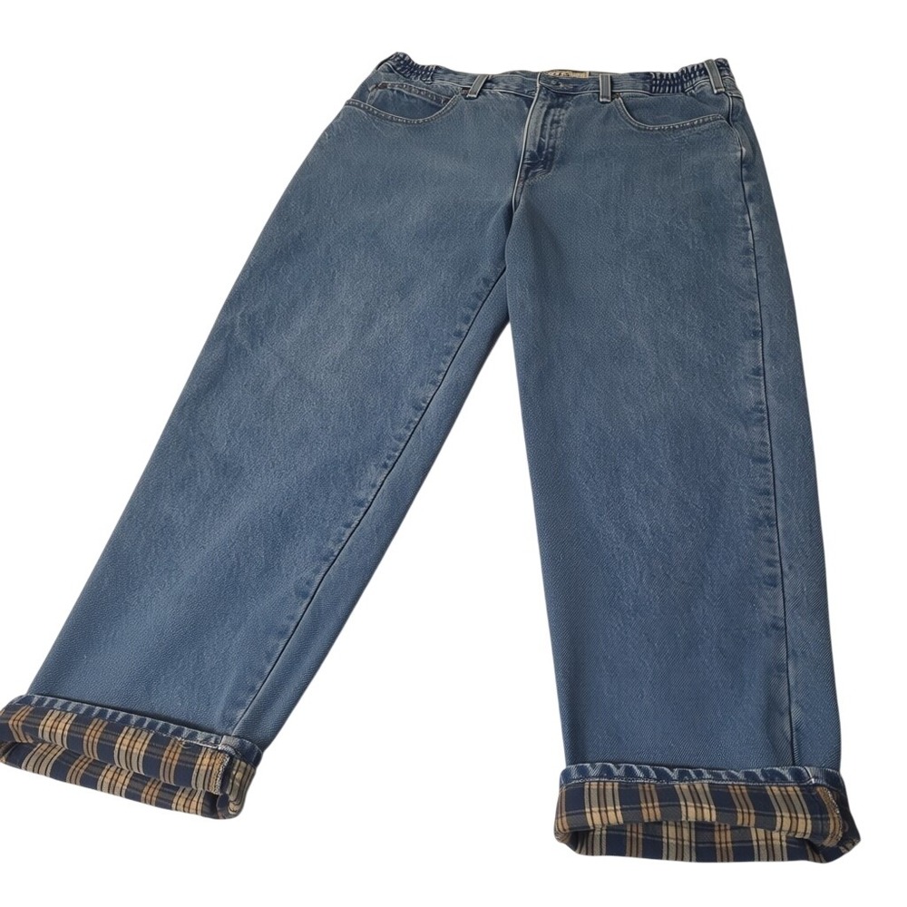 L.L. Bean Flannel Lined Jeans Mens 36x30 Blue Comfort Waist Plaid Denim Pants